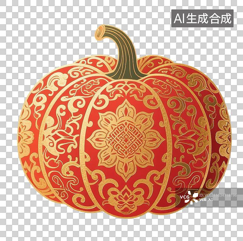 【AI数字艺术】中国风手绘插画，南瓜，，植物，免抠元素图片素材