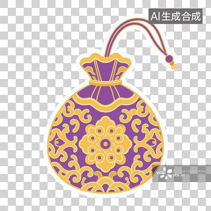 【AI数字艺术】中国风手绘插画，，国风小物件，端午节香囊，艾草香包，荷包，七夕节，锦缎香包锦囊挂件，免抠元素图片素材