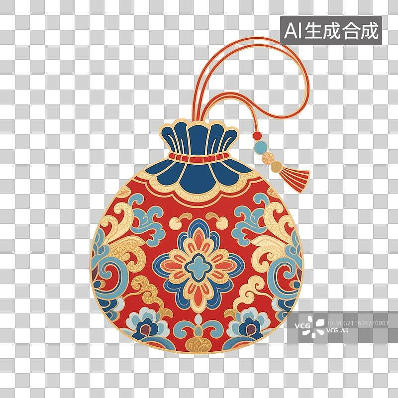 【AI数字艺术】中国风手绘插画，，国风小物件，端午节香囊，艾草香包，荷包，七夕节，锦缎香包锦囊挂件，免抠元素图片素材