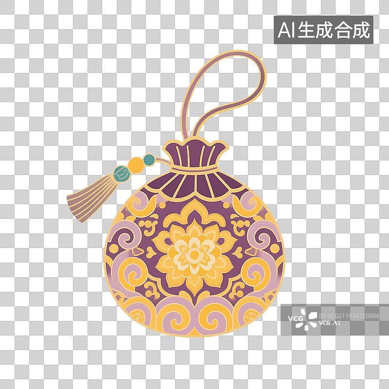 【AI数字艺术】中国风手绘插画，，国风小物件，端午节香囊，艾草香包，荷包，七夕节，锦缎香包锦囊挂件，免抠元素图片素材