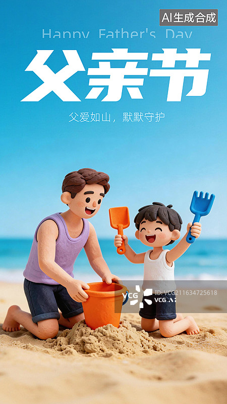 【AI数字艺术】父亲节卡通3D插画海报图片素材
