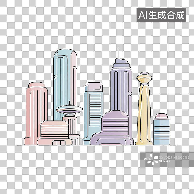【AI数字艺术】彩色城市建筑群插画图片素材