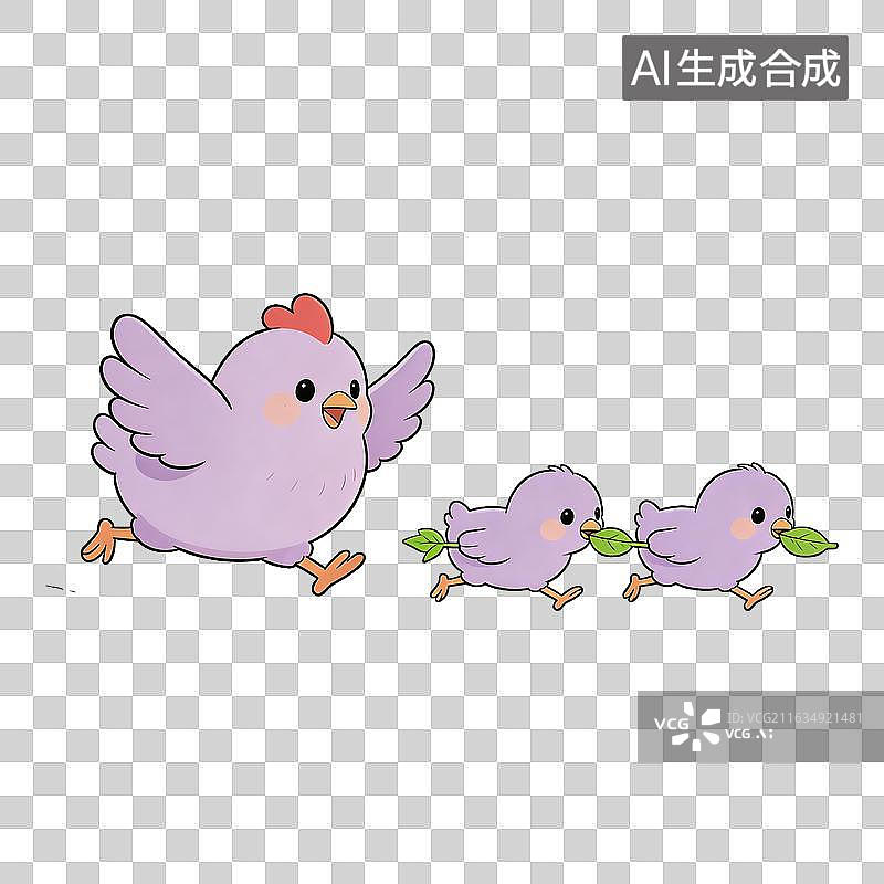 【AI数字艺术】母鸡带领两只小鸡行走图片素材