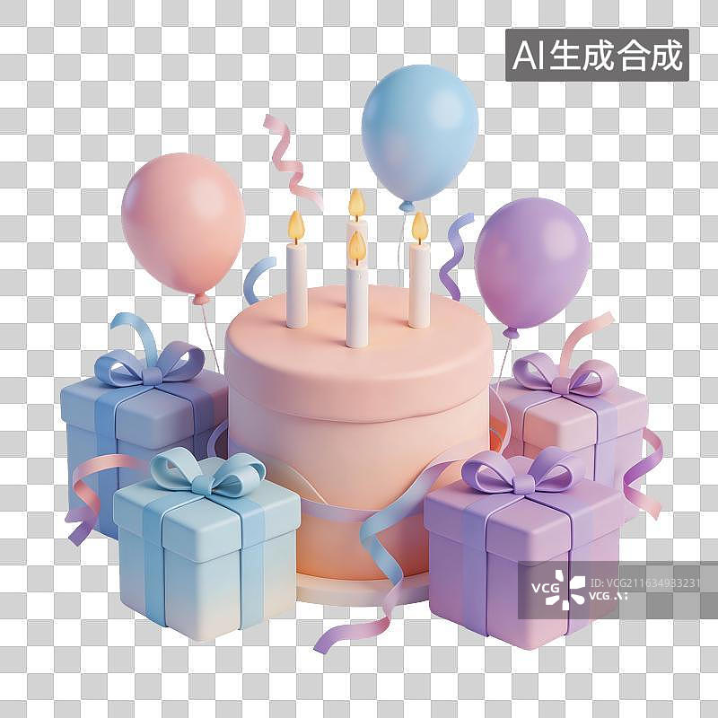 【AI数字艺术】蛋糕礼物气球插画图片素材