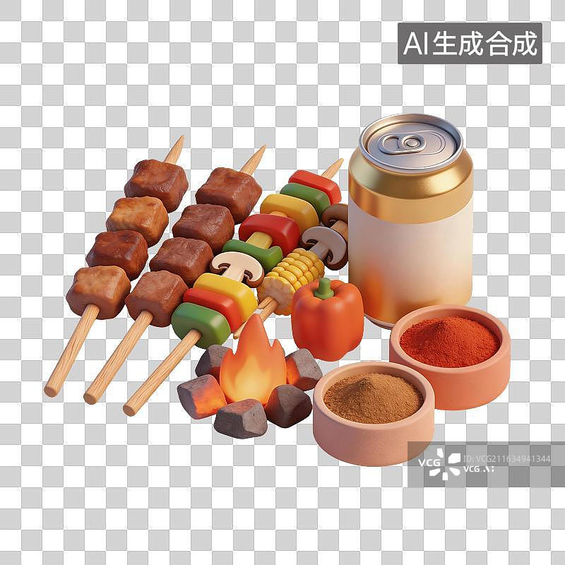 【AI数字艺术】烧烤啤酒美食插画图片素材