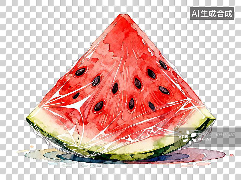 【AI数字艺术】水彩保鲜膜西瓜角，酸甜冰爽治愈夏日图片素材