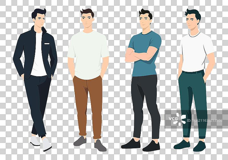 不同着装风格的时尚男士，一套图片素材