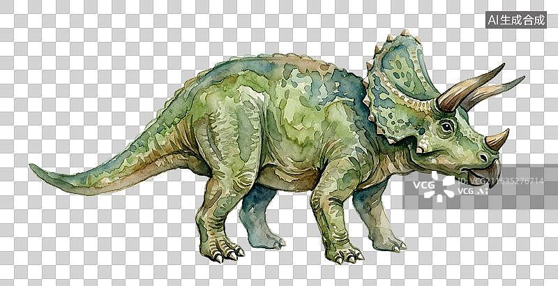 【AI数字艺术】绿色三角龙插画侧面行走姿态图片素材