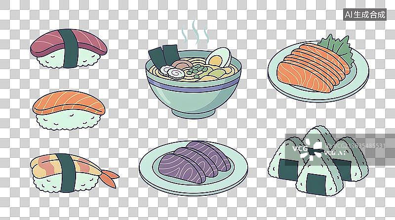 【AI数字艺术】日式料理插画包含寿司拉面饭团图片素材