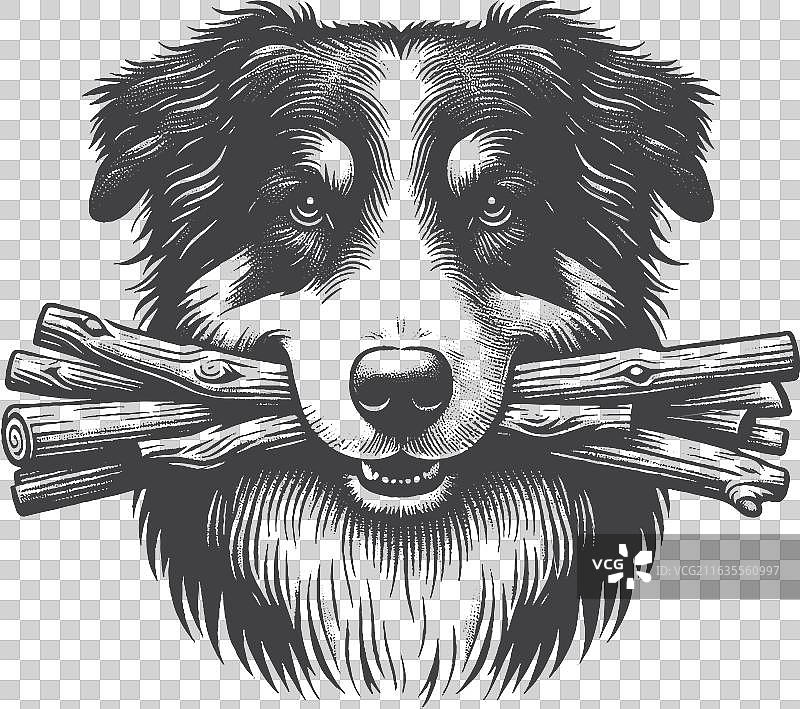 手绘复古风澳大利亚牧羊犬图片素材