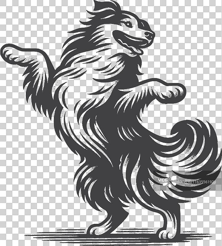 复古手绘澳大利亚牧羊犬在跳舞图片素材