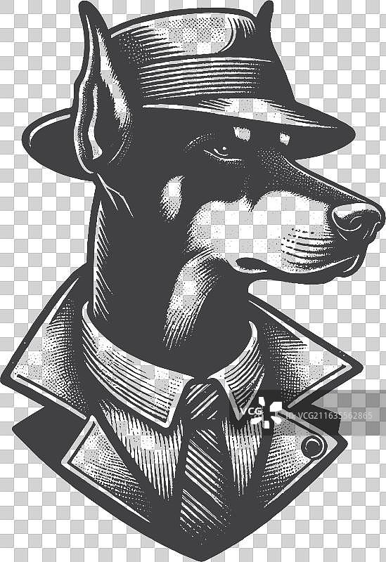 复古手绘杜宾犬侦探图片素材