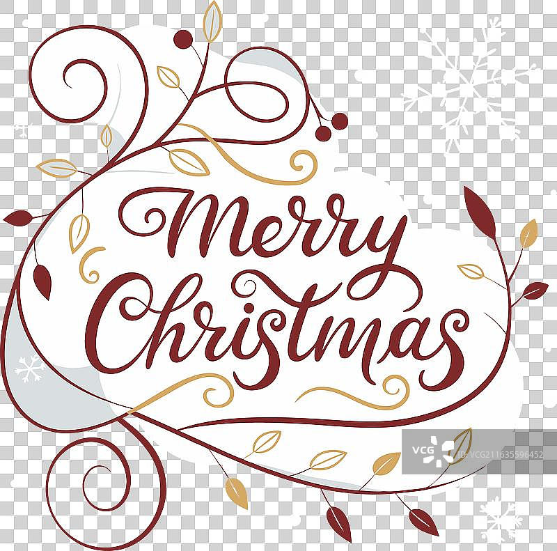 圣诞快乐书法，饰以花卉图案图片素材