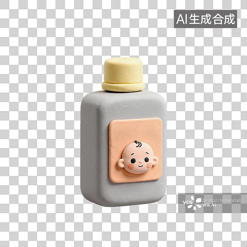 【AI数字艺术】3D粘土风格母婴亲子婴儿洗护瓶元素图片素材