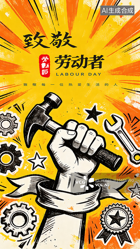 【AI数字艺术】五一劳动节手绘POP风格海报图片素材