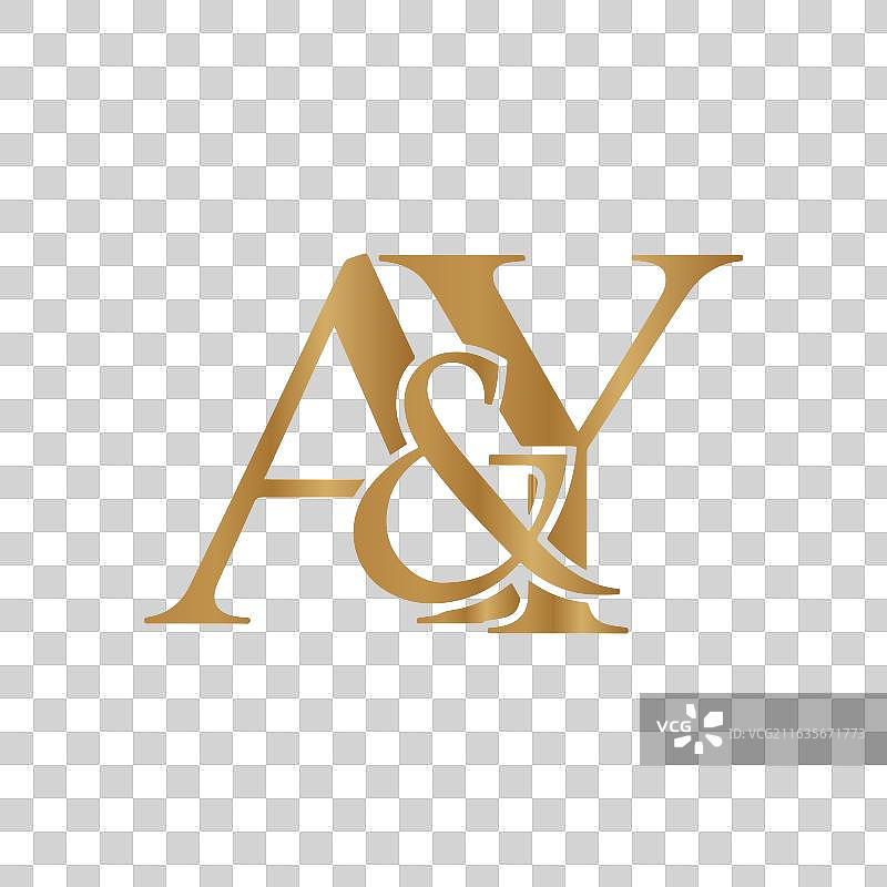 黑色背景上的优雅金色 AY 字母标志图片素材
