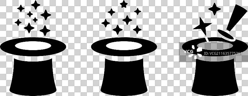 八个带有星星出现的魔法帽图标图片素材