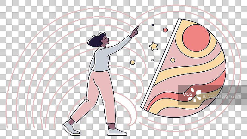 女子与抽象艺术数字互动图片素材
