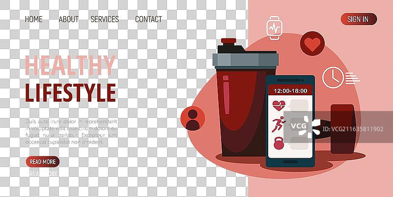 红色背景上的摇铃哑铃和手机图片素材