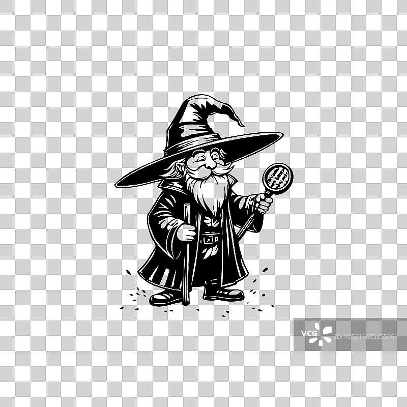 戴着超大帽子的异想天开的巫师图片素材