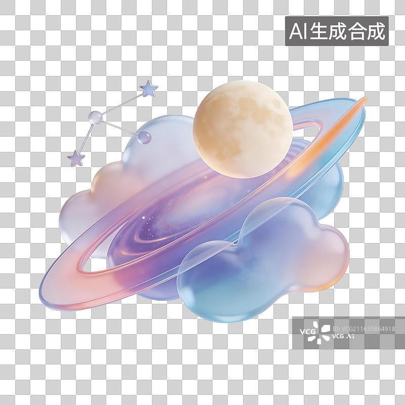 【AI数字艺术】云朵月亮插画图片素材