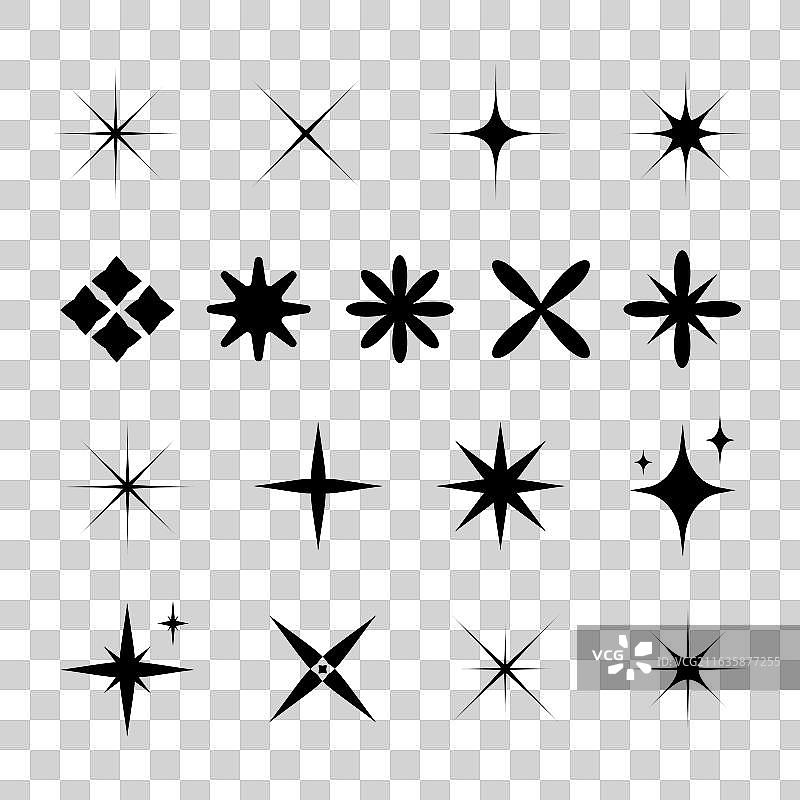 极简黑色星星图标和闪光符号图片素材