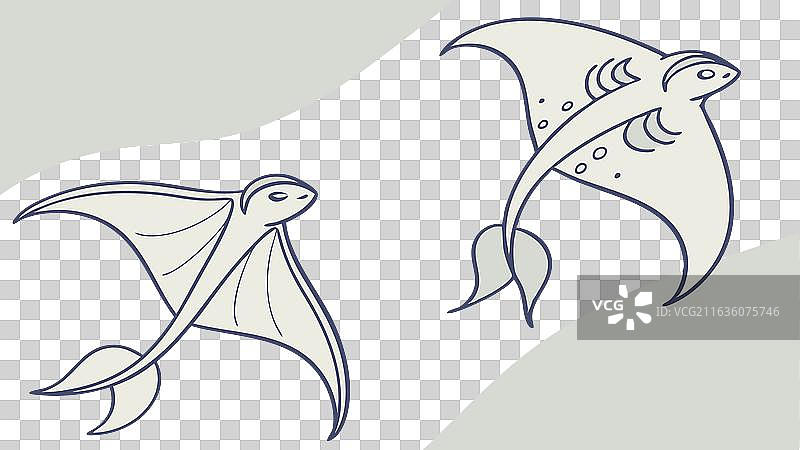 简约风格的蝠鲼，风格化的海洋生物设计图片素材