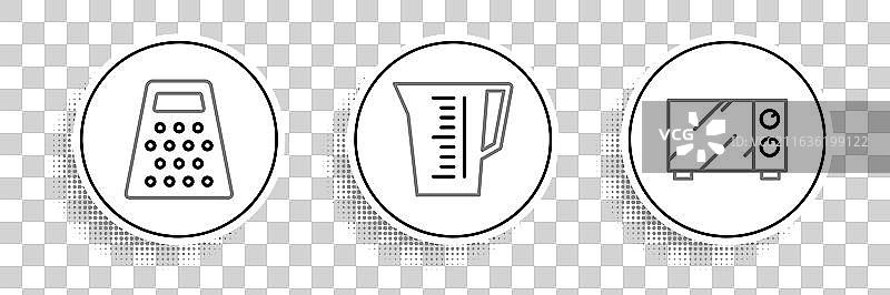 一套微波炉、刨丝器和量杯的线条图片素材