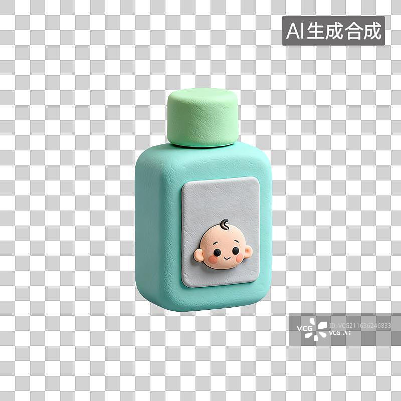 【AI数字艺术】3D粘土风格母婴亲子婴儿洗护瓶元素图片素材