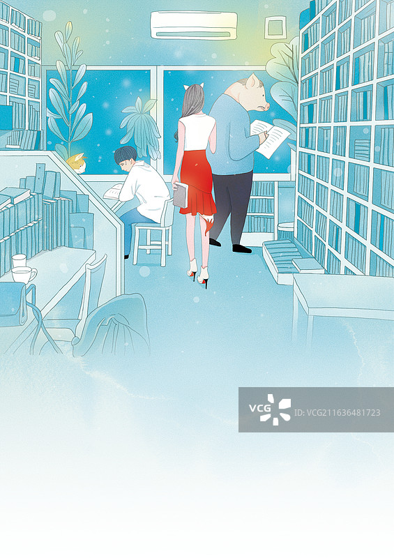 青春校园治愈清新少女唯美手绘插画图片素材