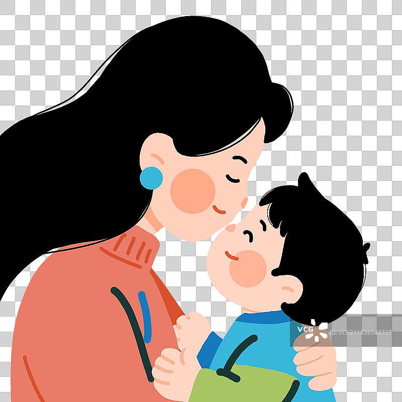 母亲节插画妈妈抱着孩子亲昵图片素材