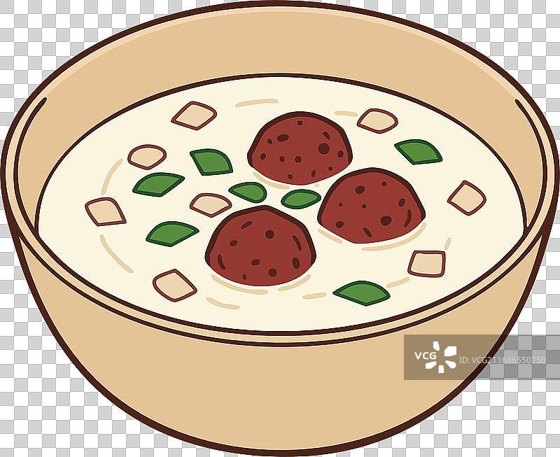 带有绿色装饰和奶油的肉丸汤碗图片素材