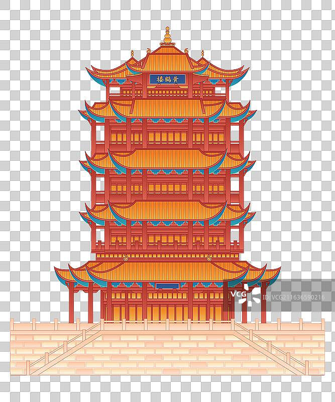 国潮风湖北省武汉地标建筑黄鹤楼插画免抠元素图片素材