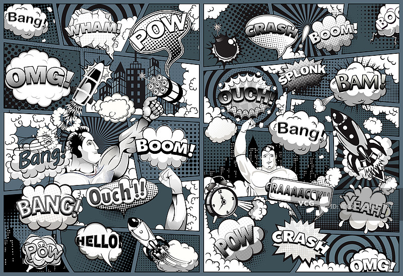 复古漫画风格的动作场景图片素材
