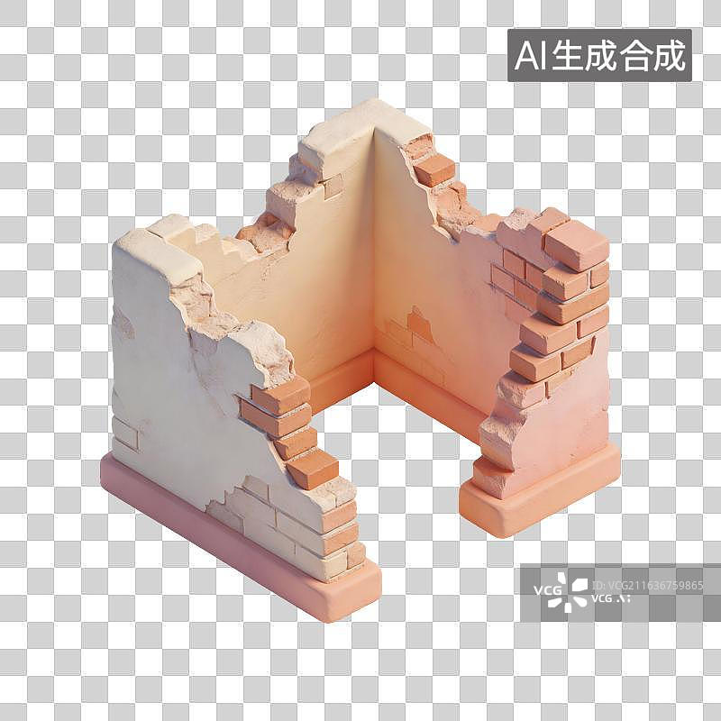 【AI数字艺术】损坏的建筑围墙插画图片素材
