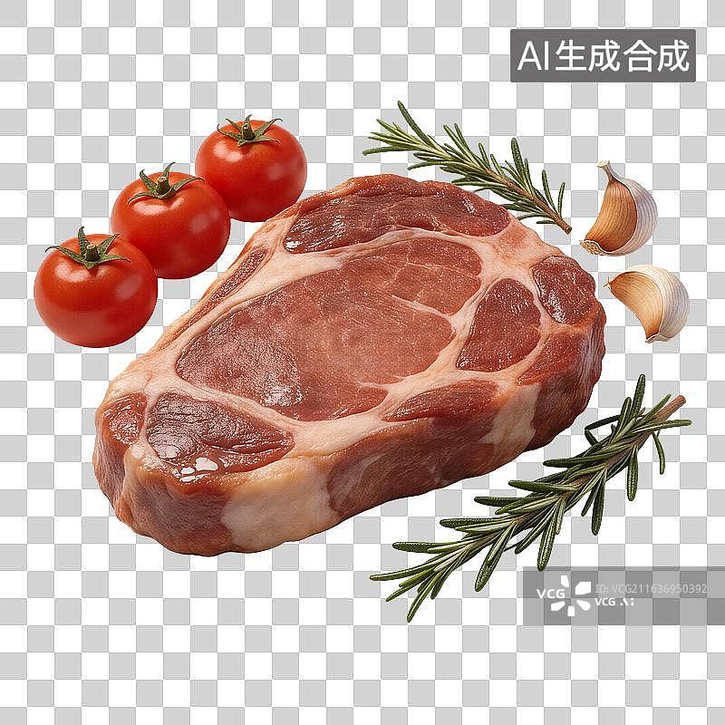 【AI数字艺术】新鲜牛排搭配蔬菜香草图片素材