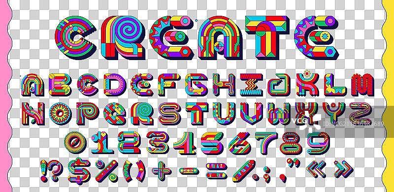 时髦的、复古的、嬉皮风格的字体图片素材