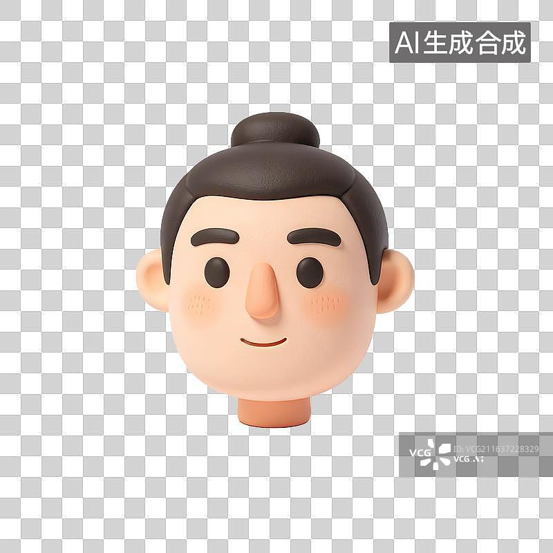 【AI数字艺术】古风丸子头男性卡通头像图片素材