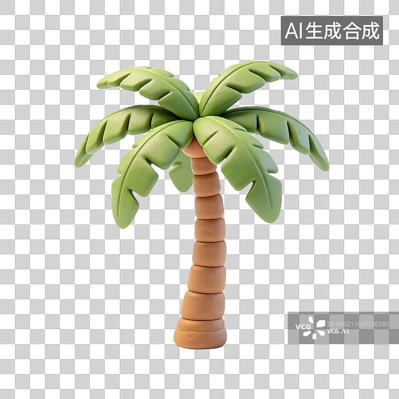 【AI数字艺术】软泥质感卡通椰子树摆件图片素材