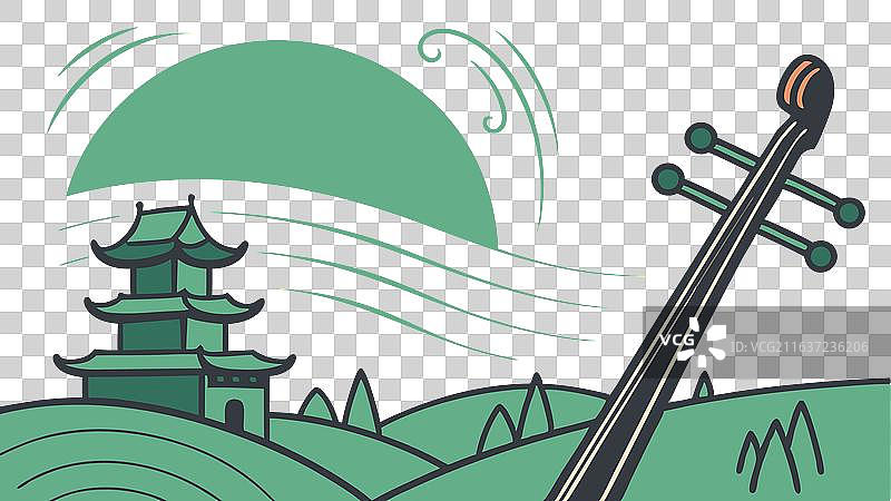 宁静山中的日式宝塔和日本筝图片素材