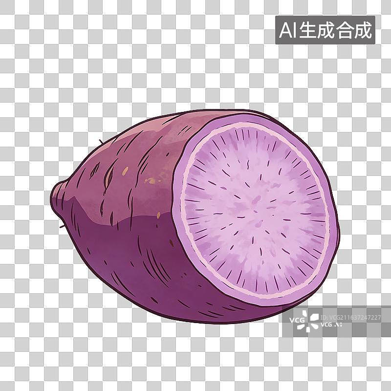 【AI数字艺术】手绘卡通切开的紫薯图片素材