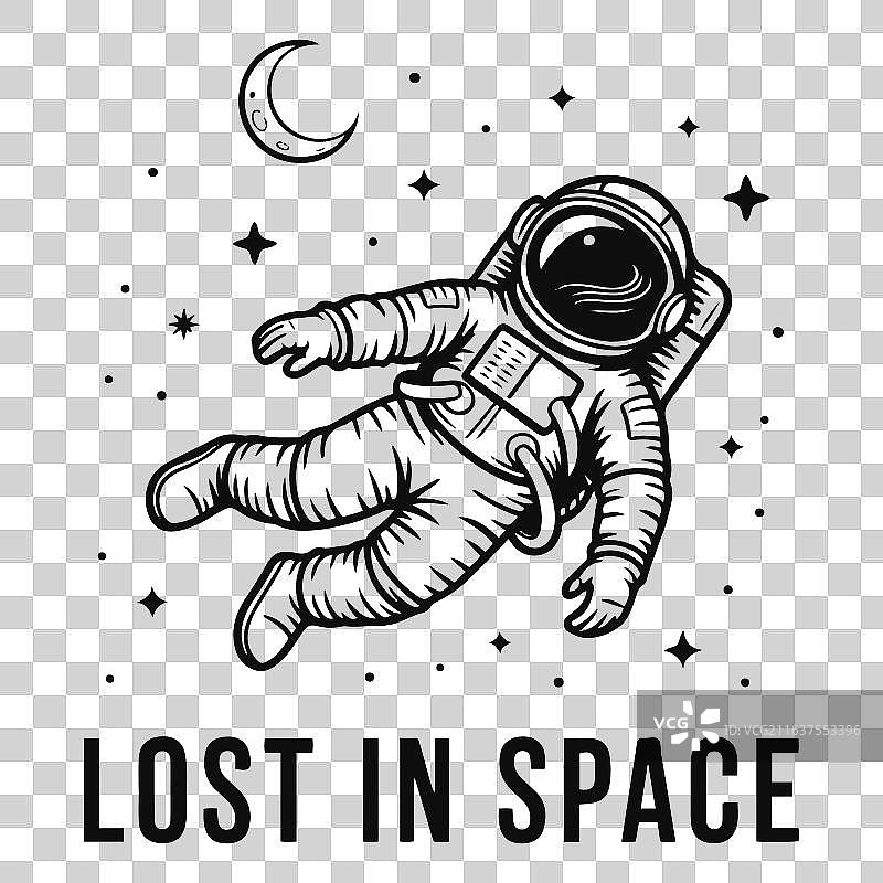 宇航员漂浮在星际间的画作图片素材