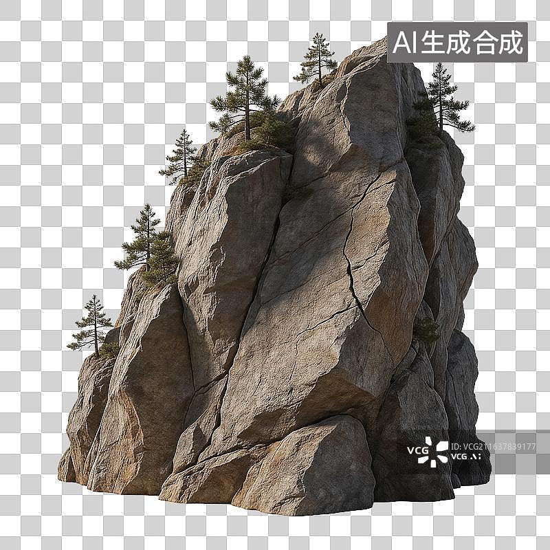 【AI数字艺术】岩石构造与松树图片素材