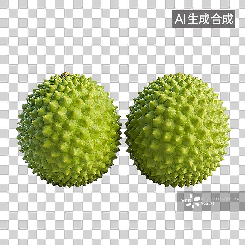 【AI数字艺术】两个绿色榴莲水果图片素材