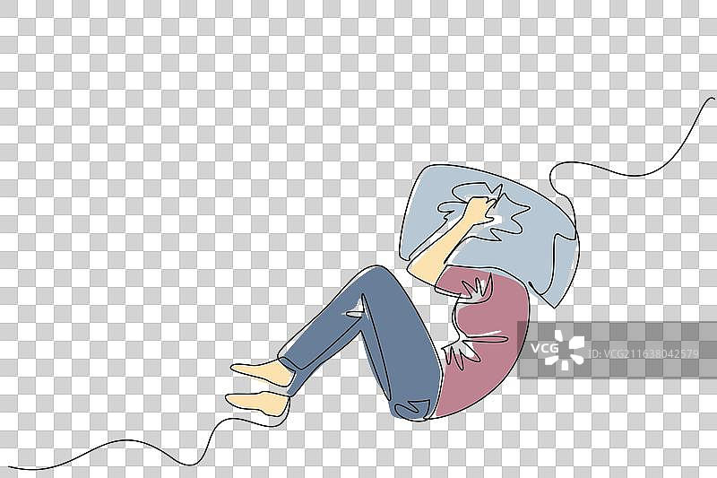 女人蜷缩着侧卧的连续单线画图片素材