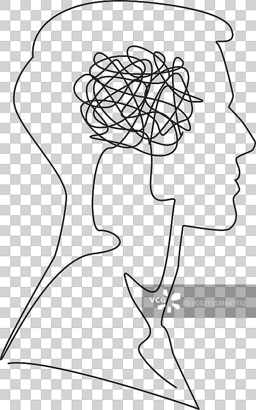 男人头部连续单线画图片素材