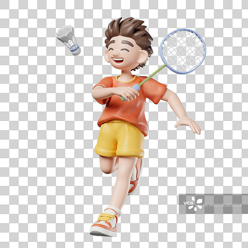 3D打羽毛球的男孩图片素材