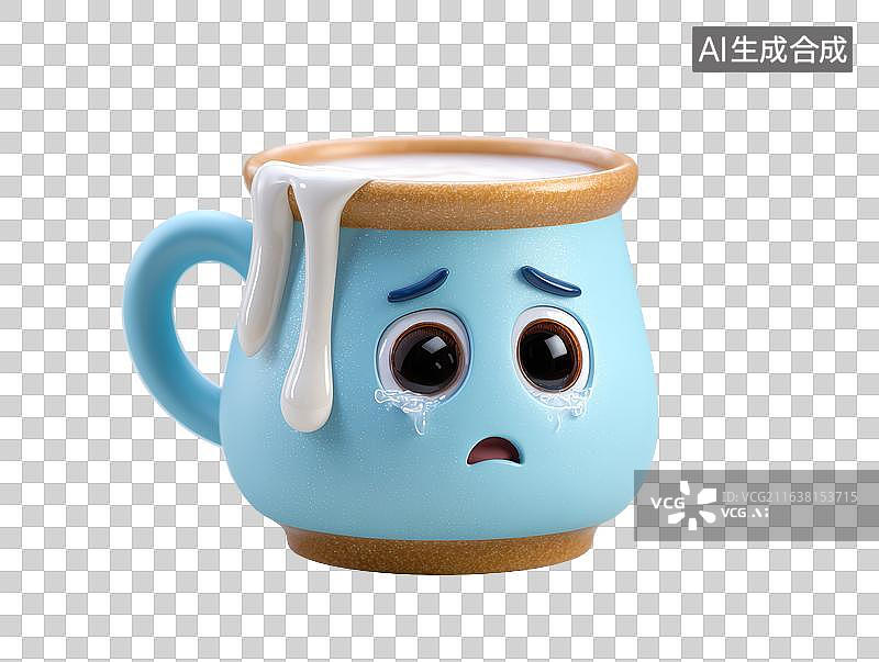 【AI数字艺术】流泪的卡通牛奶杯图片素材