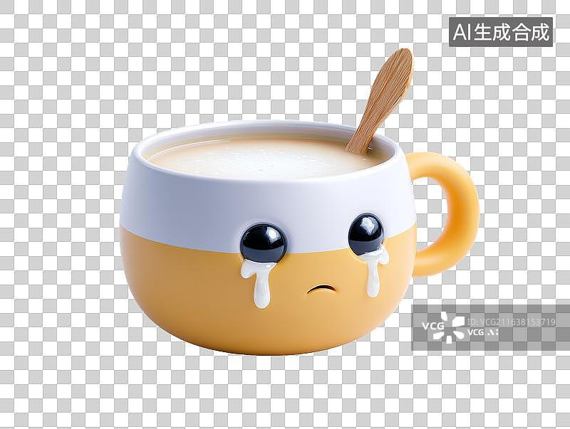 【AI数字艺术】流泪的卡通牛奶杯图片素材