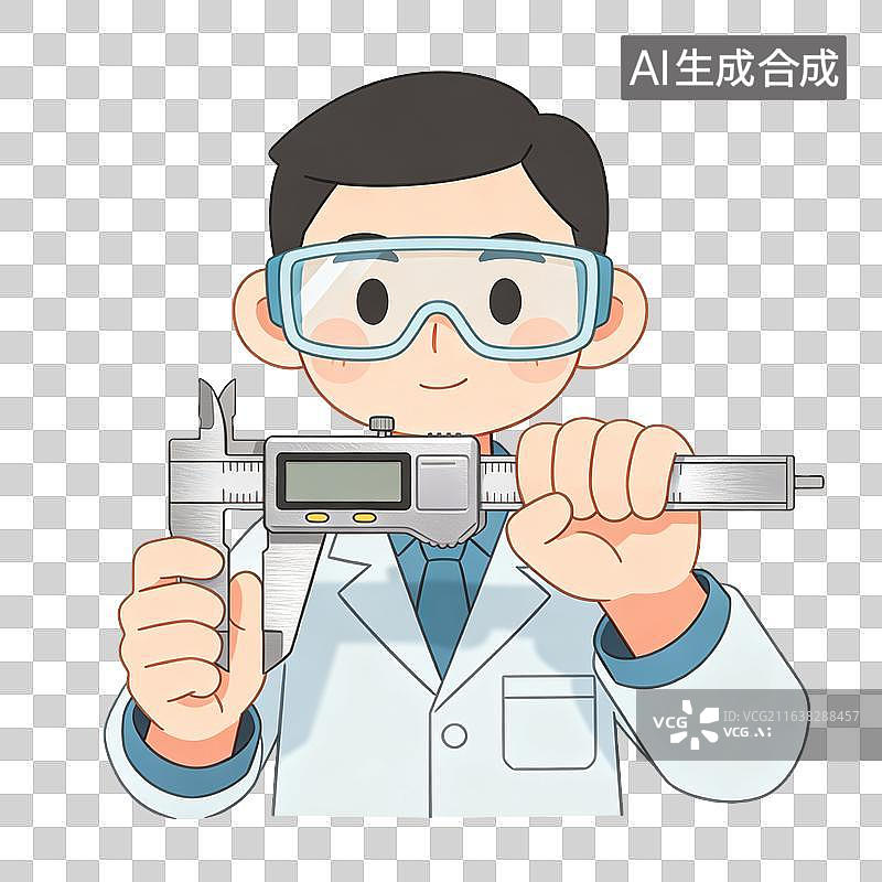 【AI数字艺术】卡通科研人员手持数显卡尺图片素材
